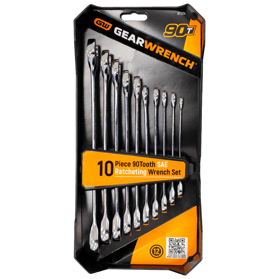 GEARWRENCH 87024 10 Piece 12 Point SAE 90T Combination Ratcheting Wrench Set