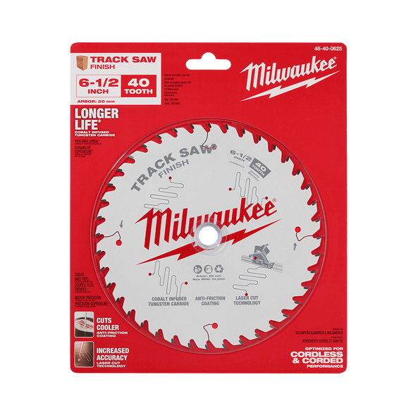 MILWAUKEE 48400625 165mm (6-1/2") 40T Wood Track Saw Blade Finish