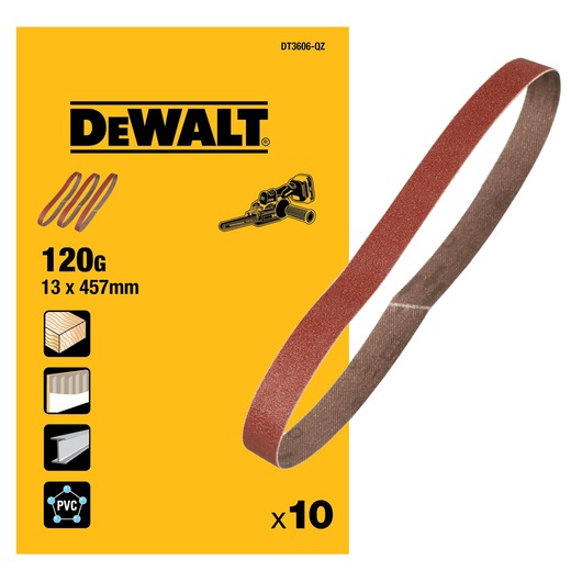 DEWALT DT3606-QZ 13mm x 457mm 120g Band File Sanding Belt (10 Pk)